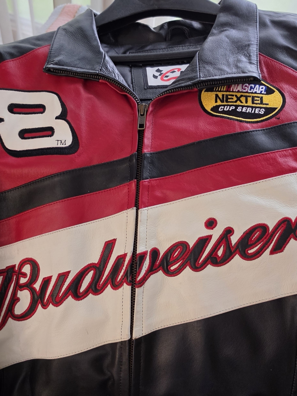 Budweiser Red, White & Black Racing Leather Jacket #8 Dale Earnhardt Jr.